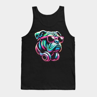 Bulldog With Sunglasses And Headphones Tank Top